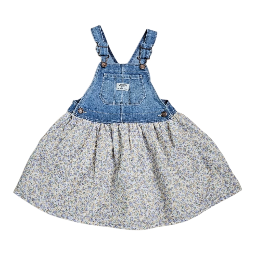 OshKosh B'gosh Girls Denim Floral Overall Dress Jumper Size 4T Vestbak